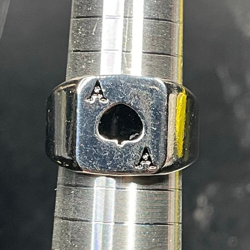 Women's Ace of Spades Poker Signet Ring Size 9 Polished Stainless Steel